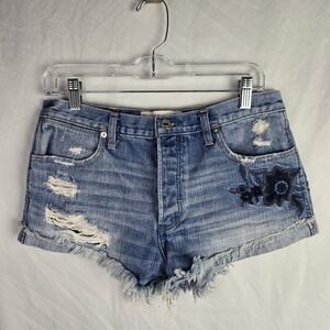 Abercrombie & Fitch Womens 8 Micro Shorts Distressed Denim Y2K Embroidered Boho